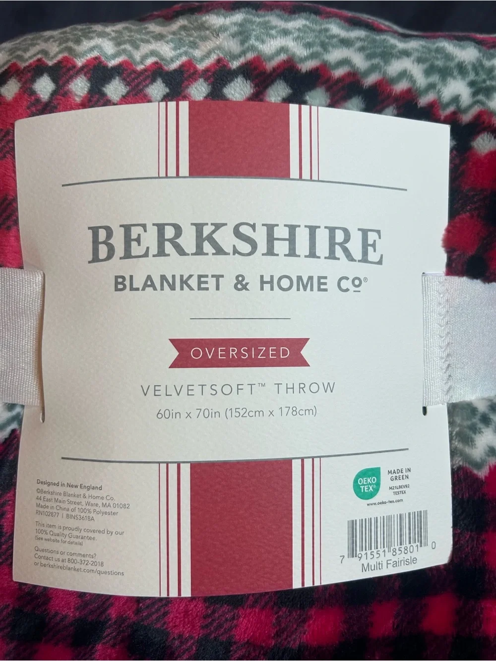 Berkshire VelvetSoft Throw Blanket - Red and Gray Fair Isle